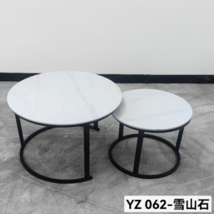 Marble Nesting Coffee Table Set – Model YZ 062 (Snow Mountain Stone – Black Frame)