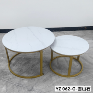 Marble Nesting Coffee Table Set –  YZ 062-G (Snow Mountain Stone – Gold Frame)