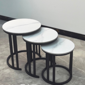 3-in-1 Executive Pure Marble Nesting Table Set – Model D-021 (Snow Mountain Stone)